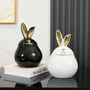Pot De Rangement En Céramique Avec Couvercle En Forme De Lapin